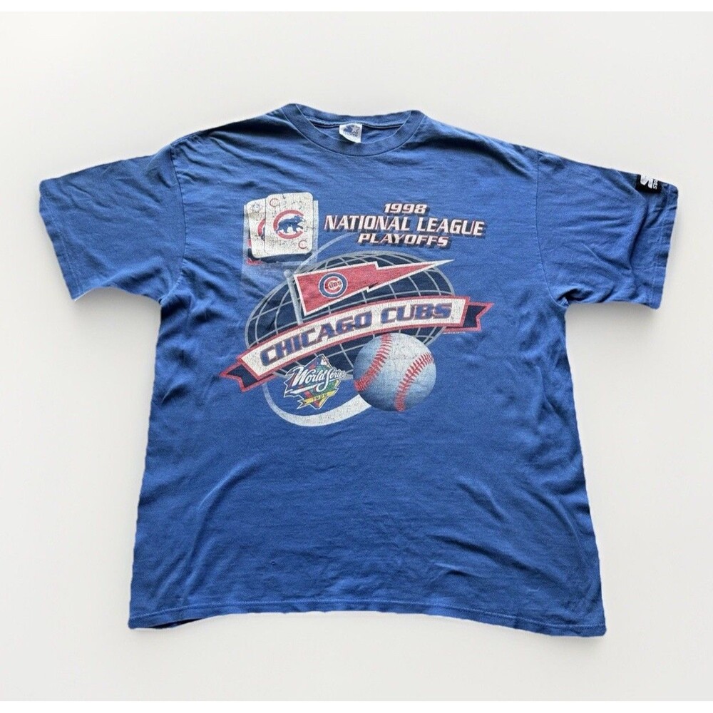 Vintage 1998 Chicago Cubs NL Playoffs Starter T Shirt USA Large MLB World Series